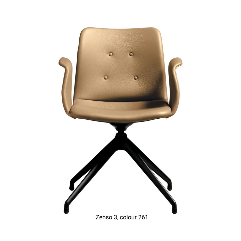 Primum Chair with beige leather upholstery, featuring a padded seat and adjustable backrest for maximum comfort during long workdays.