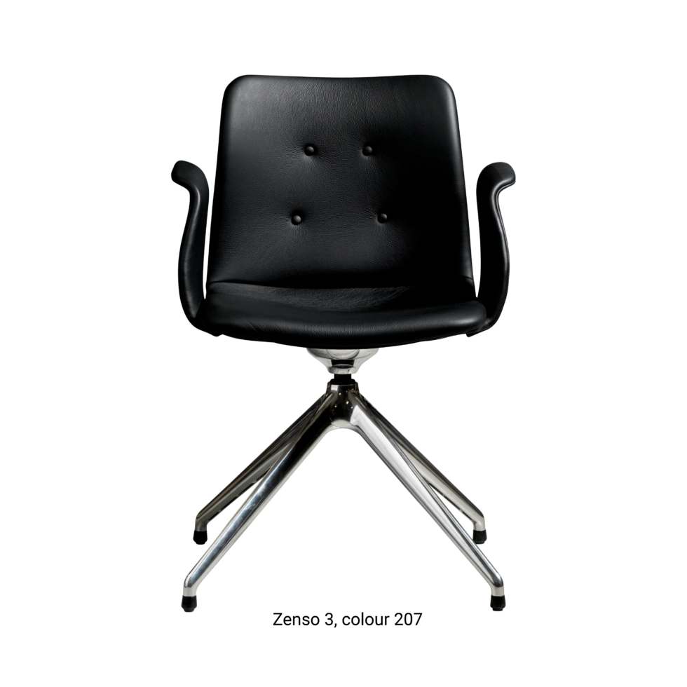 Primum Chair with black leather upholstery, featuring a padded seat and adjustable backrest for maximum comfort during long workdays.