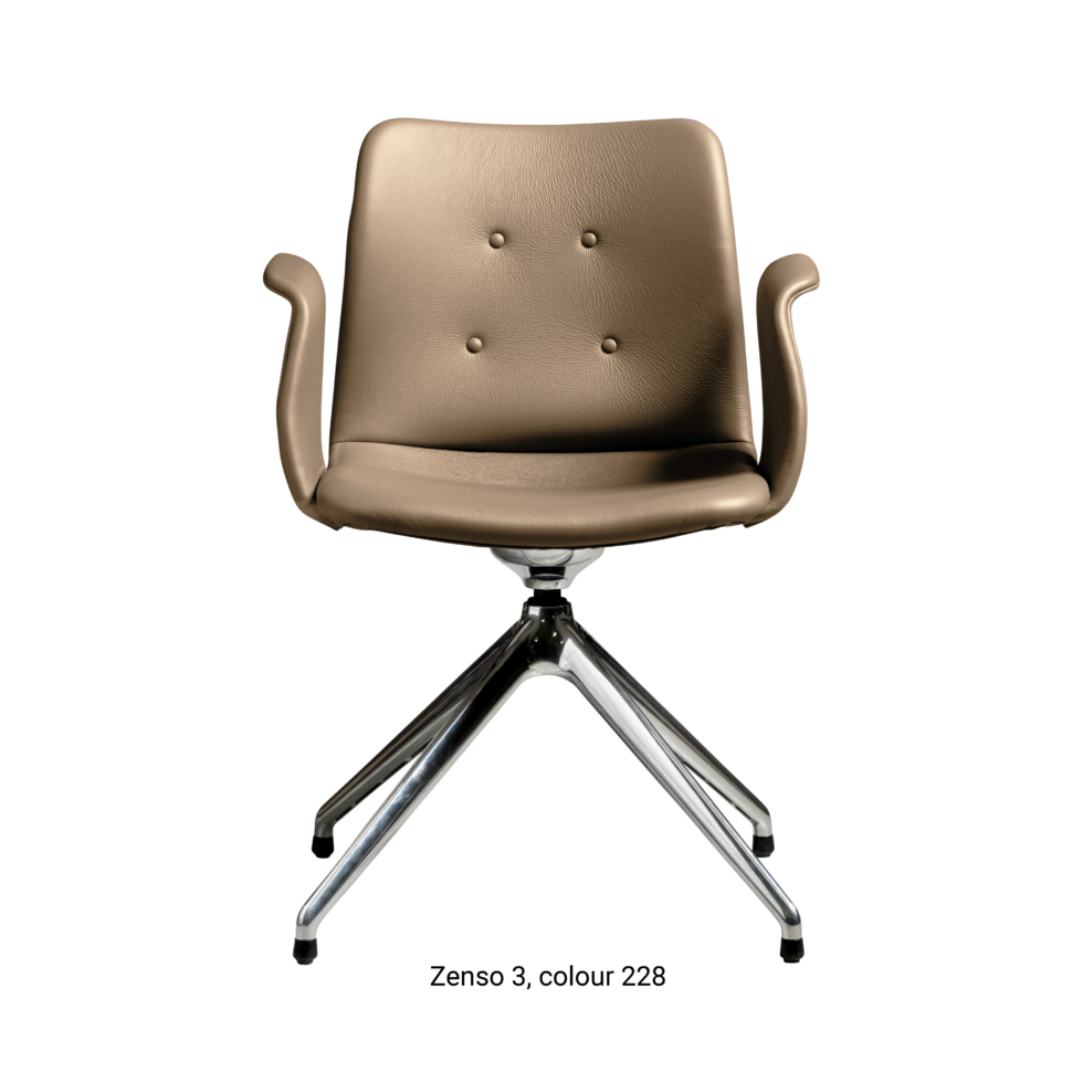 Primum Chair with brown grey leather upholstery, featuring a padded seat and adjustable backrest for maximum comfort during long workdays.