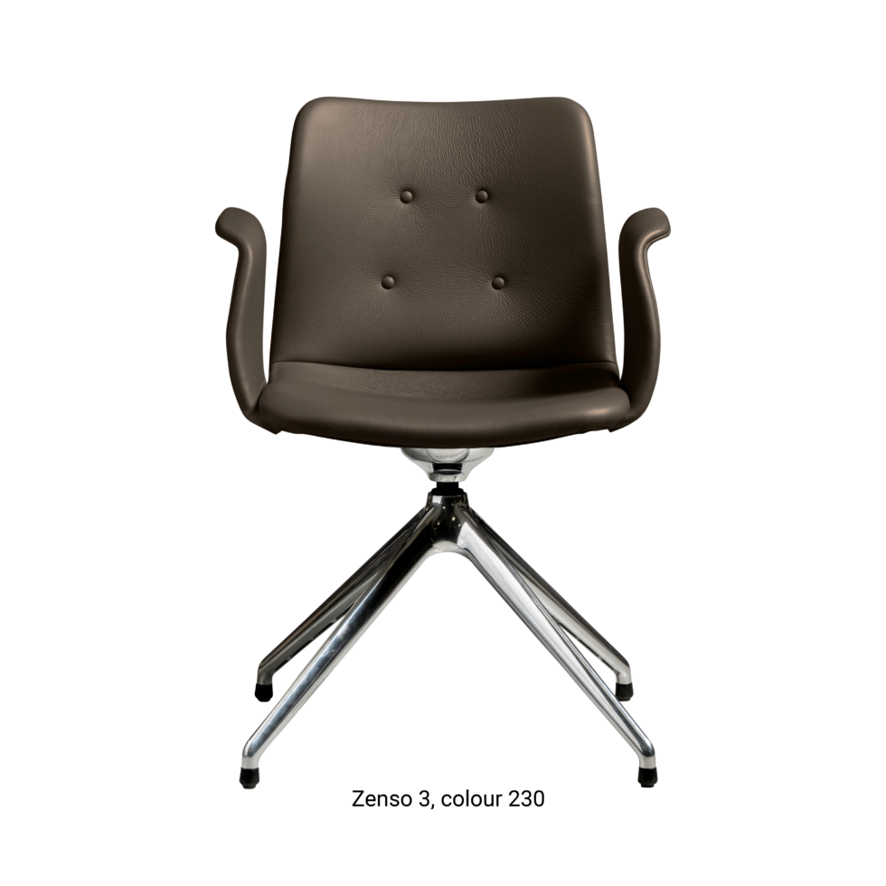 Primum Chair with dark brown leather upholstery, featuring a padded seat and adjustable backrest for maximum comfort during long workdays.