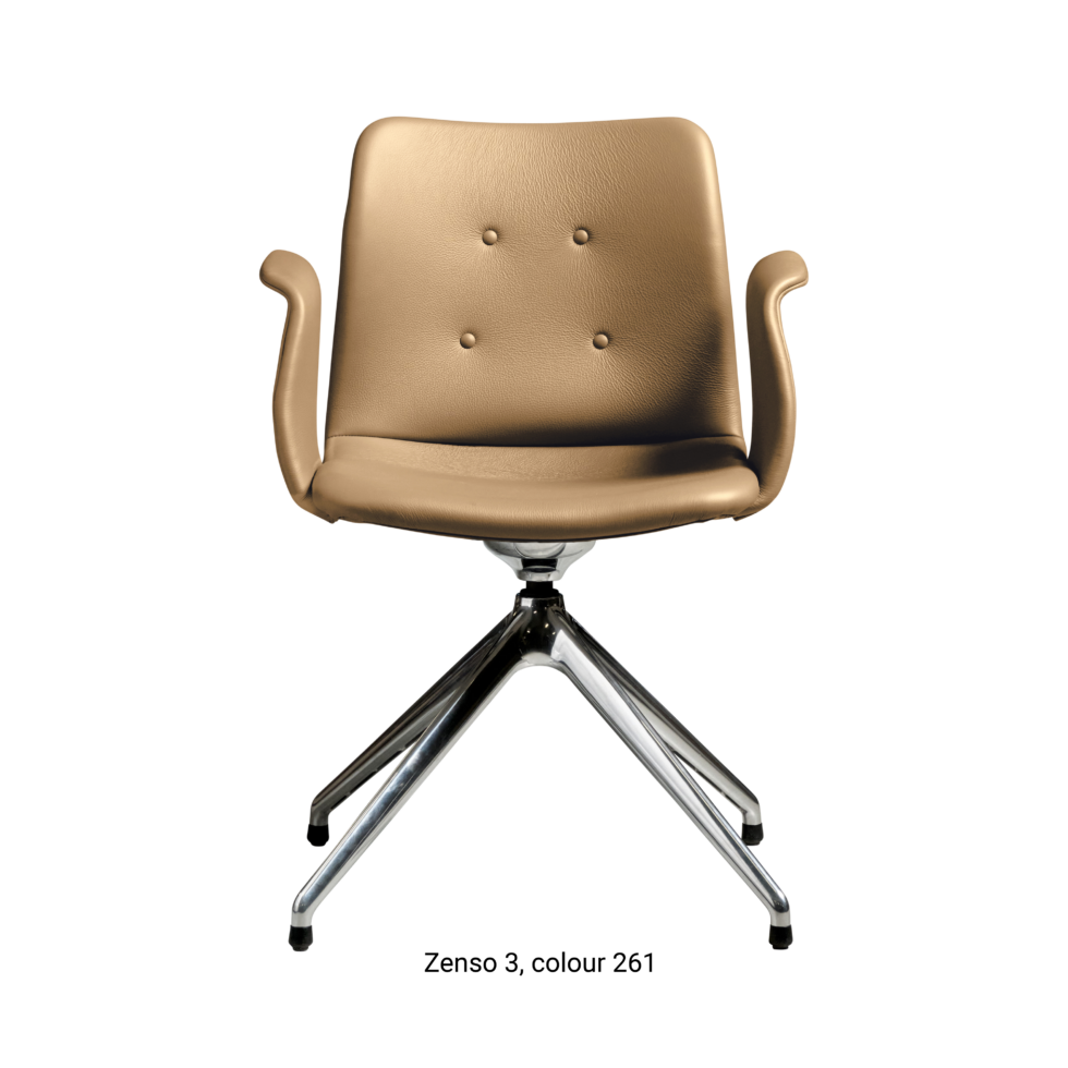 Primum Chair with beige leather upholstery, featuring a padded seat and adjustable backrest for maximum comfort during long workdays.