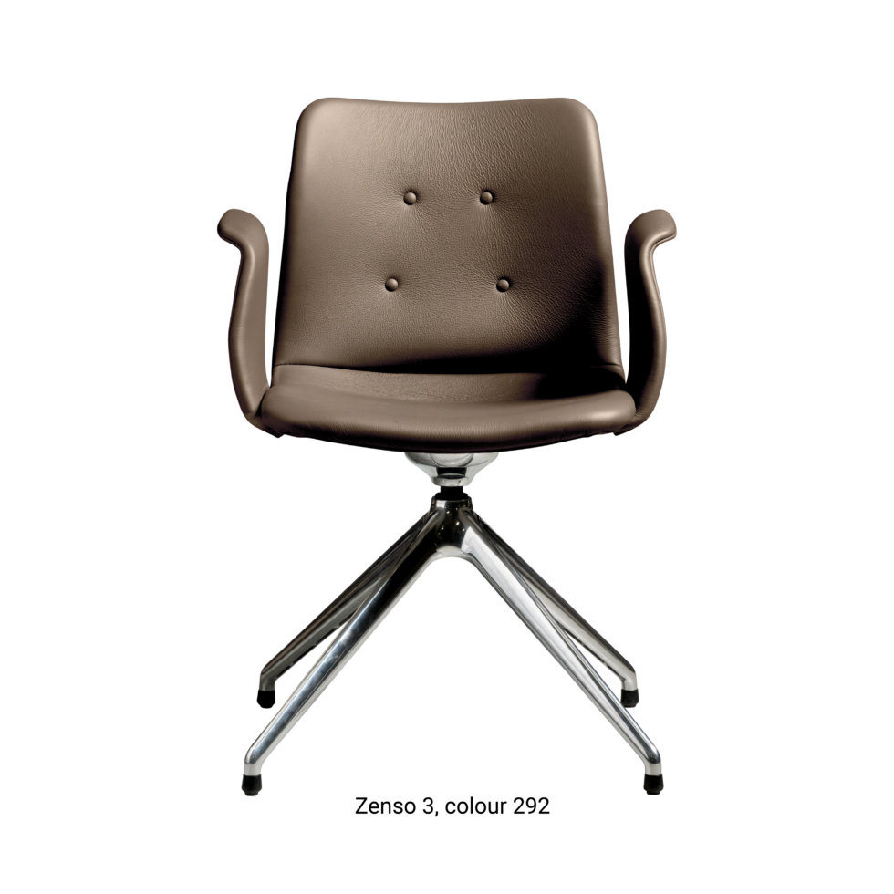 Primum Chair with brown leather upholstery, featuring a padded seat and adjustable backrest for maximum comfort during long workdays.