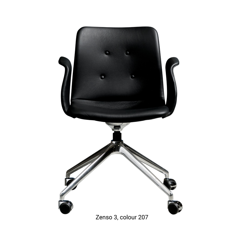 Primum Chair with black leather upholstery, featuring a padded seat and adjustable backrest for maximum comfort during long workdays.