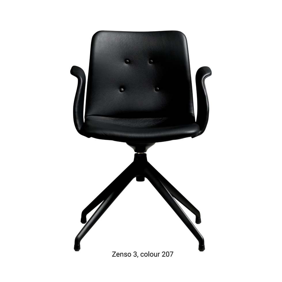 Primum Chair with black leather upholstery, featuring a padded seat and adjustable backrest for maximum comfort during long workdays.