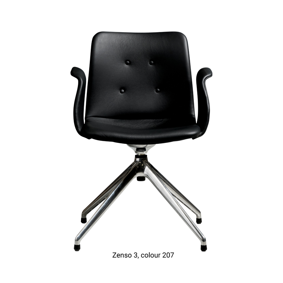 Primum Chair with black leather upholstery, featuring a padded seat and adjustable backrest for maximum comfort during long workdays.