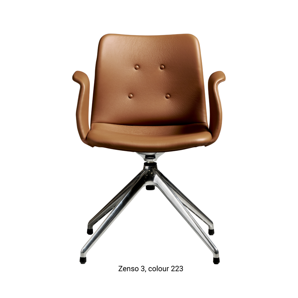Primum Chair with cognac leather upholstery, featuring a padded seat and adjustable backrest for maximum comfort during long workdays.
