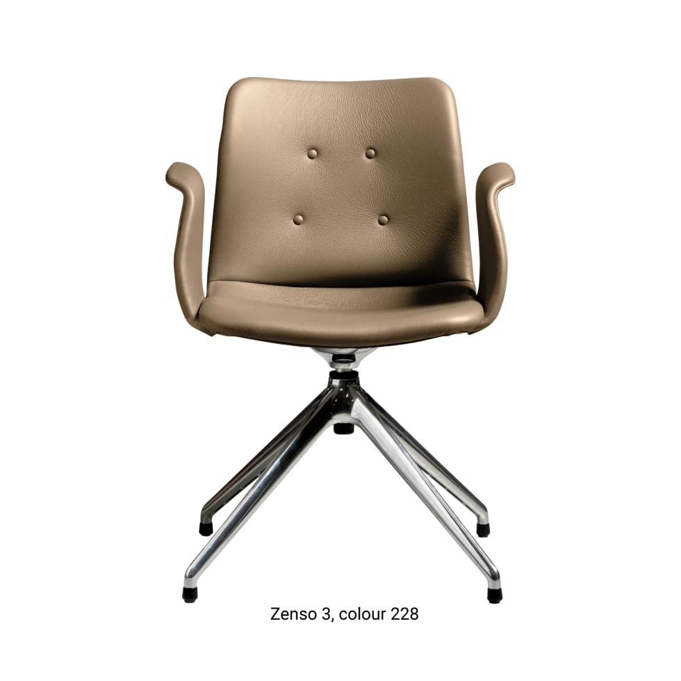 Primum Chair with grey brown leather upholstery, featuring a padded seat and adjustable backrest for maximum comfort during long workdays.