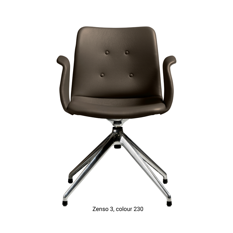 Primum Chair with dark brown leather upholstery, featuring a padded seat and adjustable backrest for maximum comfort during long workdays.