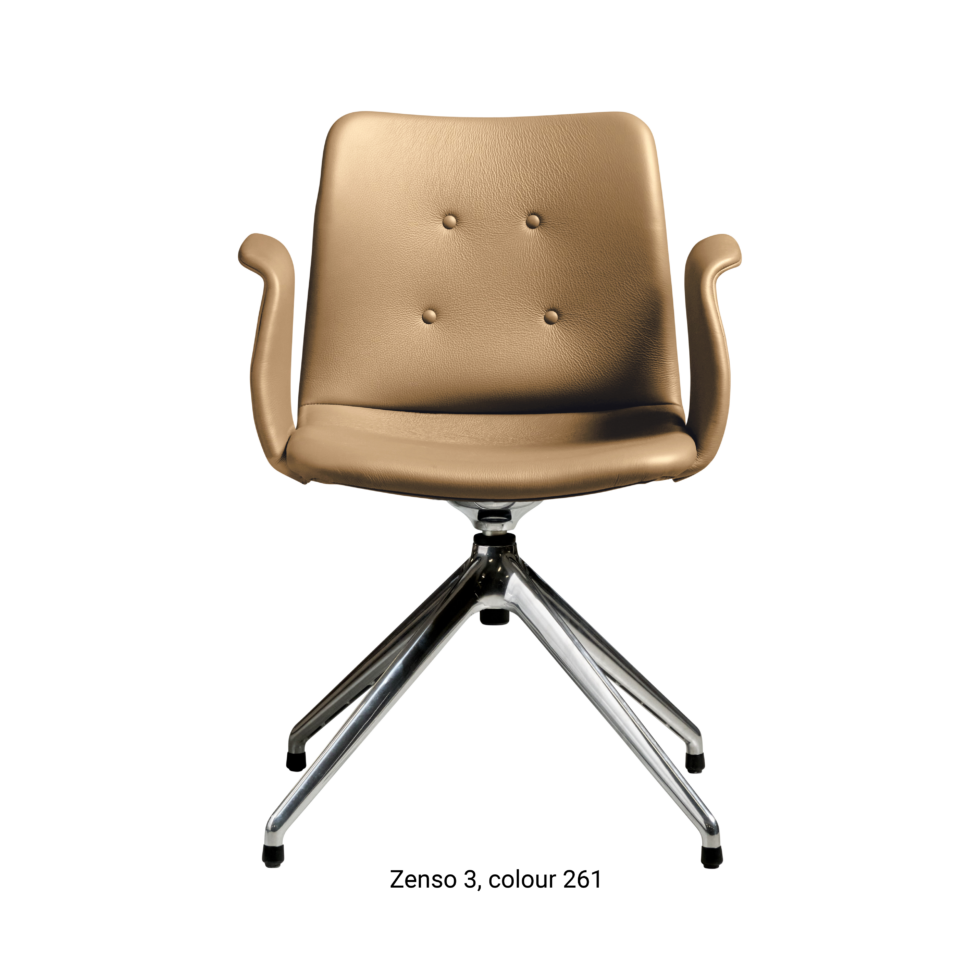 Primum Chair with beige leather upholstery, featuring a padded seat and adjustable backrest for maximum comfort during long workdays.