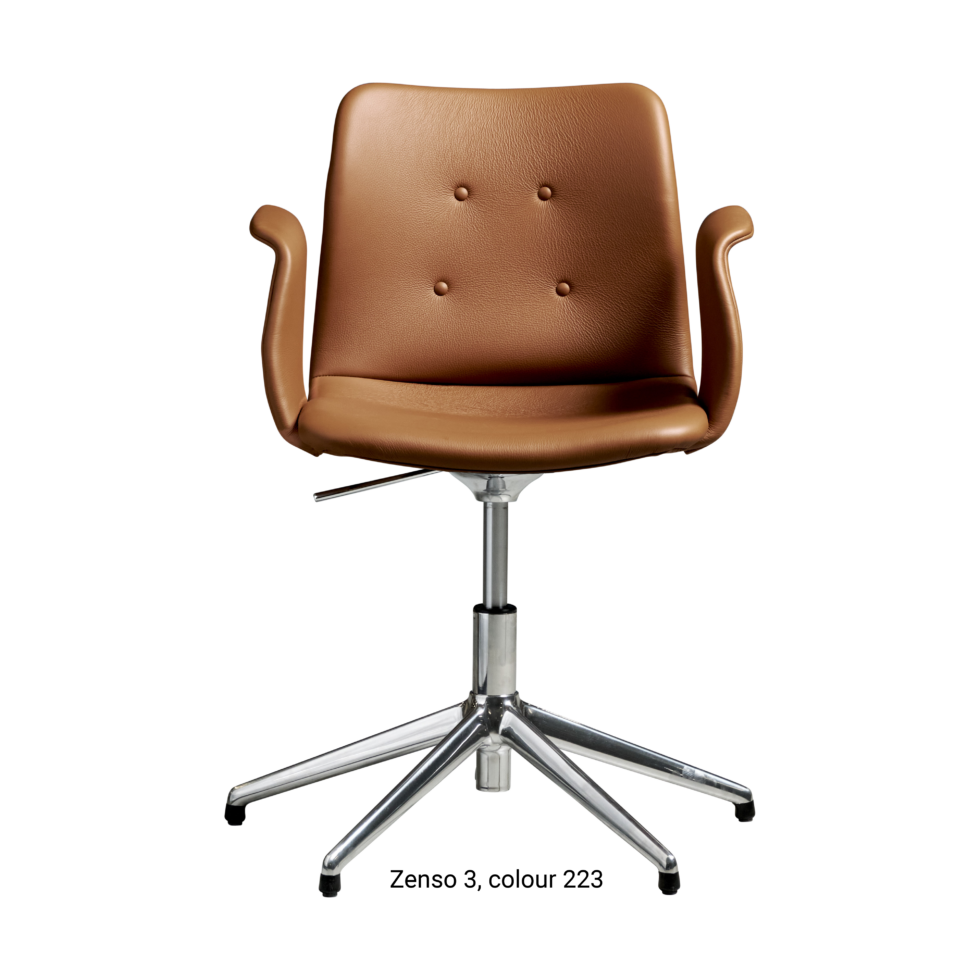 Primum Chair with cognac leather upholstery, featuring a padded seat and adjustable backrest for maximum comfort during long workdays.